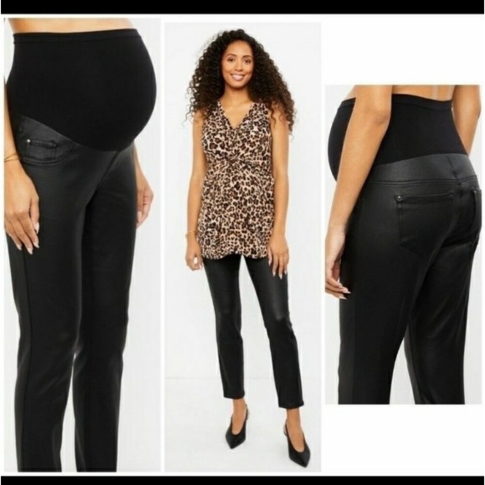 Indigo Blue Black Waxed Denim Maternity Pull on Pants 2X